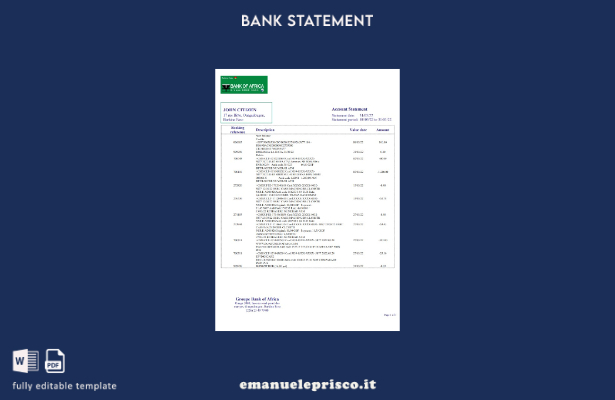 modello word di estratto conto bancario della Burkina Faso Bank of Africa in sti